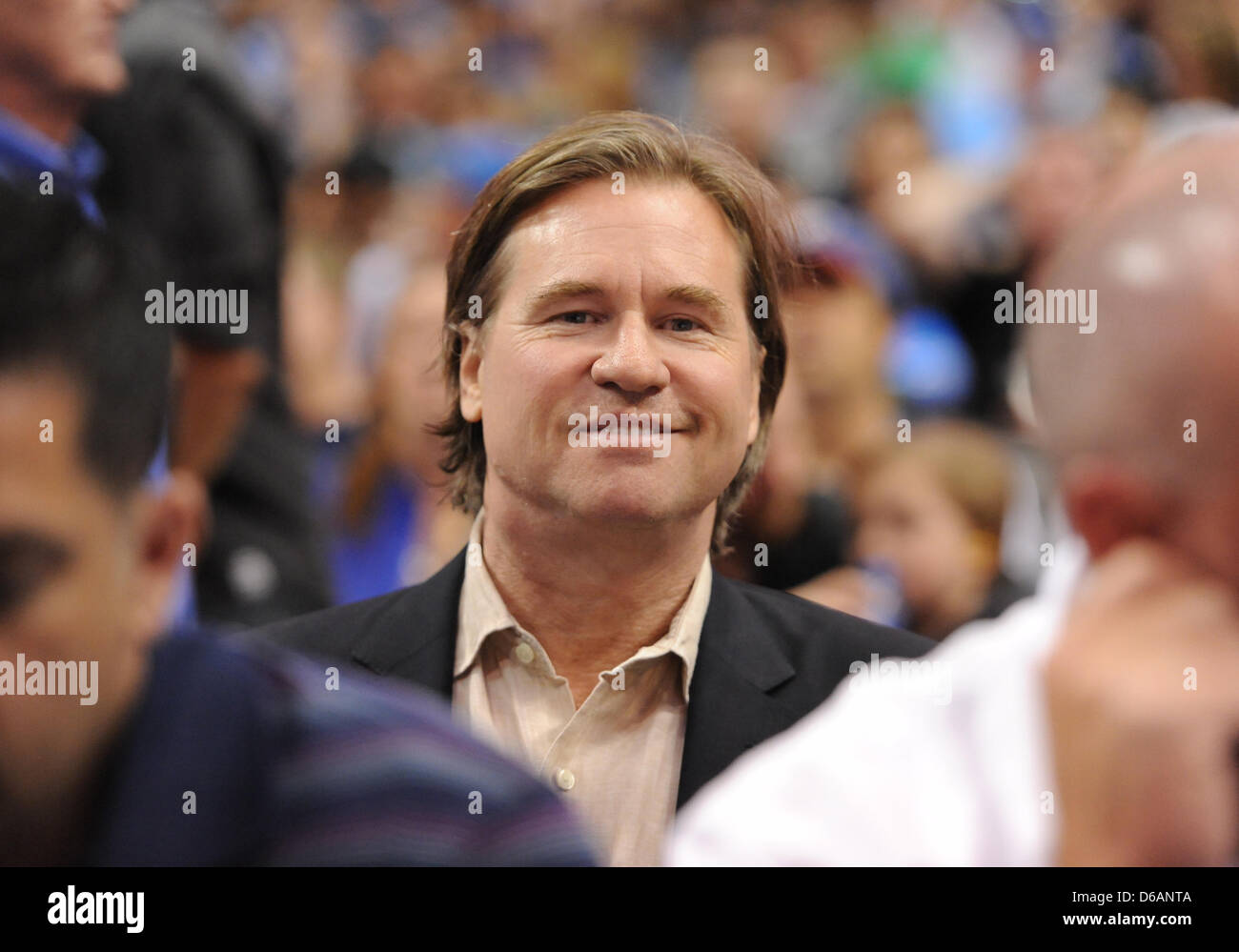 Apr 15, 2013: Actor Val Kilmer sits in the crowd during an NBA game between the Memphis Grizzlies and the Dallas Mavericks at the American Airlines Center in Dallas, TX Memphis defeated Dallas 103-97 Stock Photo
