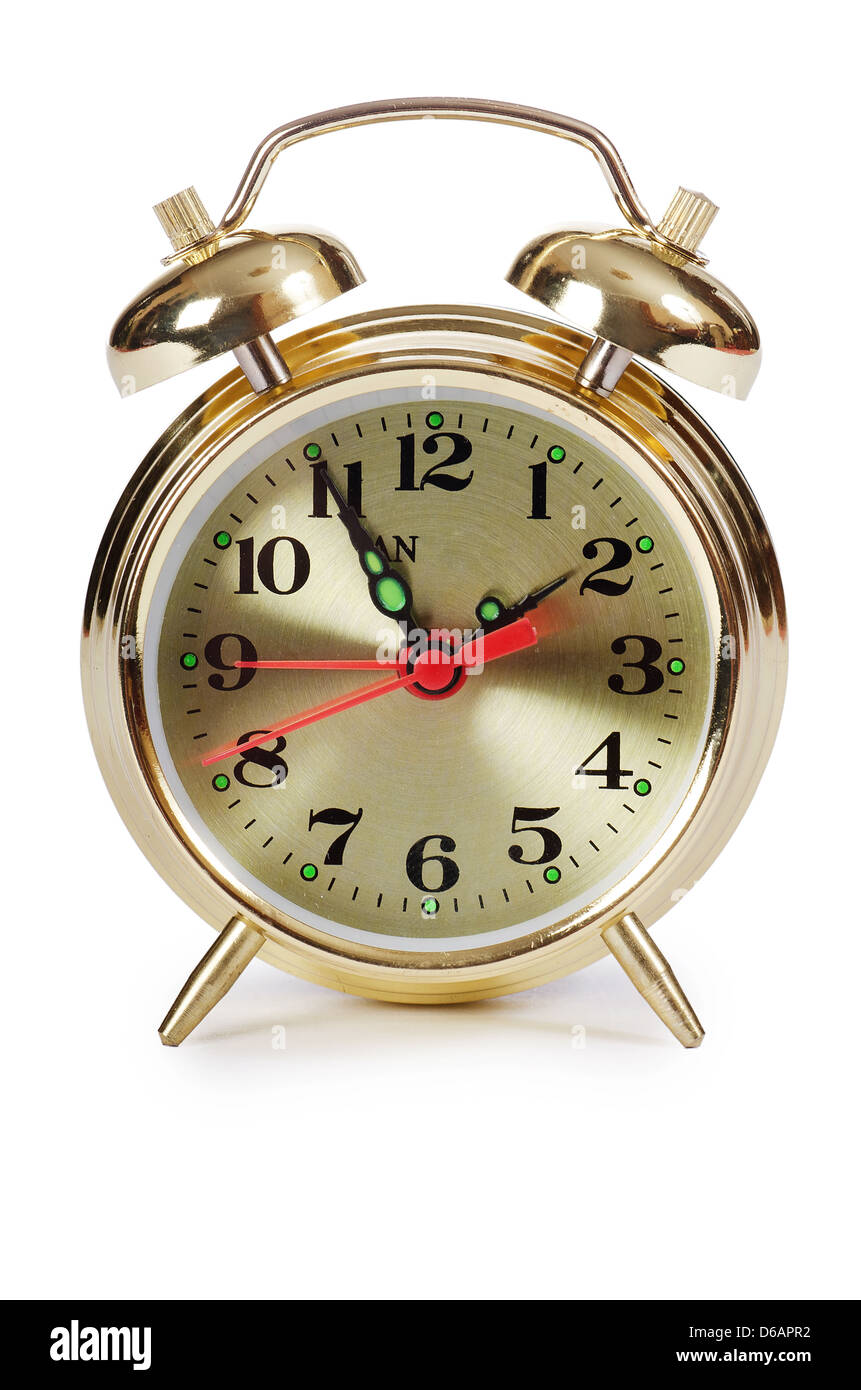 Alarm clock isolated on white background Stock Photo - Alamy