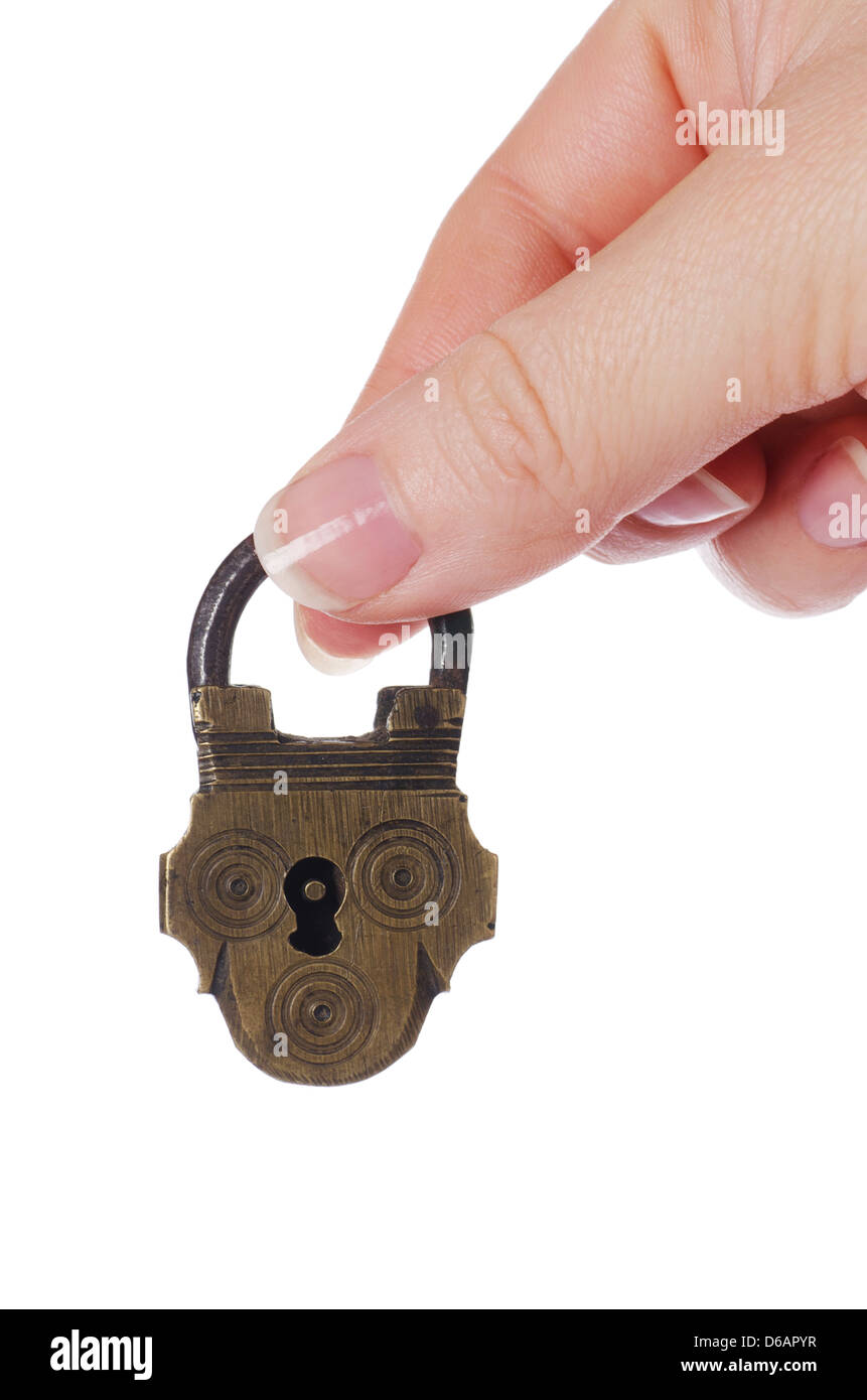 The lock in a female hand Stock Photo