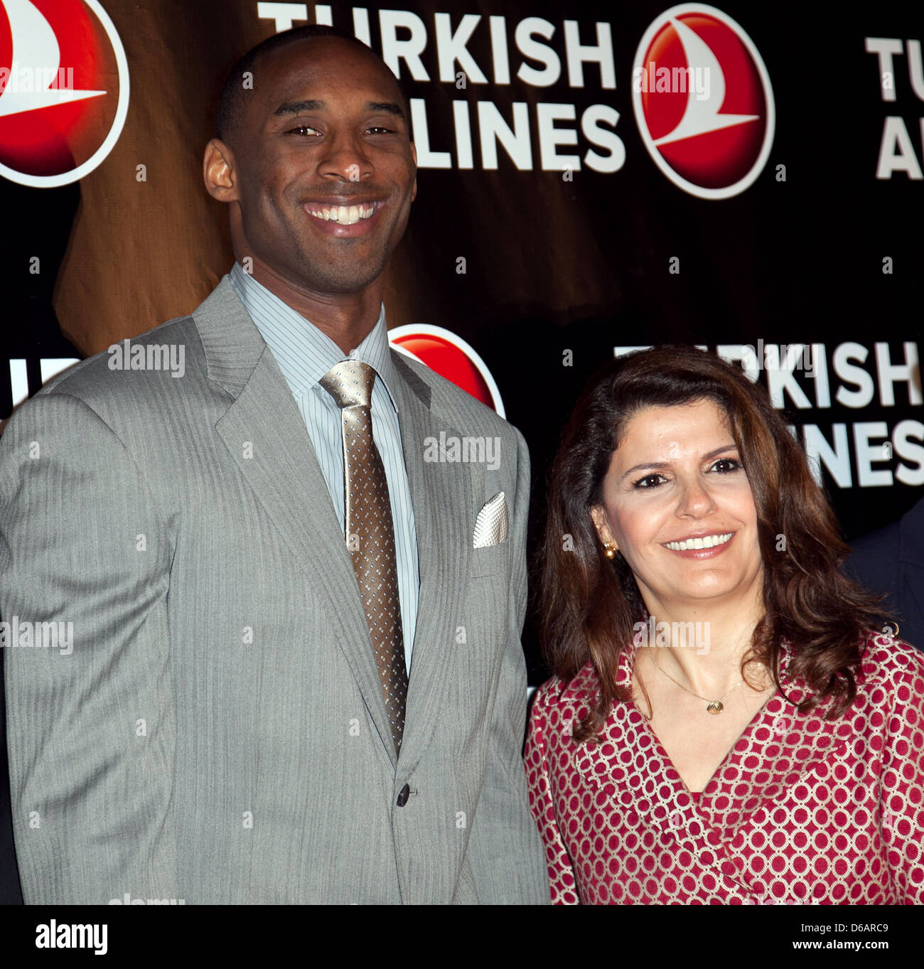 Kobe Bryant and Fatma Yuceler Kobe Bryant and Turkish Airlines Red Carpet Celebration for the Launch of the New Service from LA Stock Photo