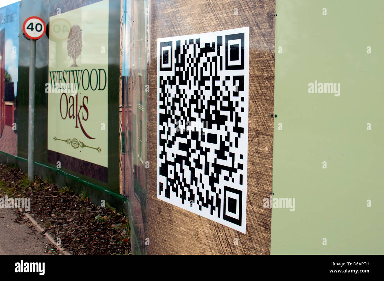QR code at housing development site, Coventry, UK Stock Photo