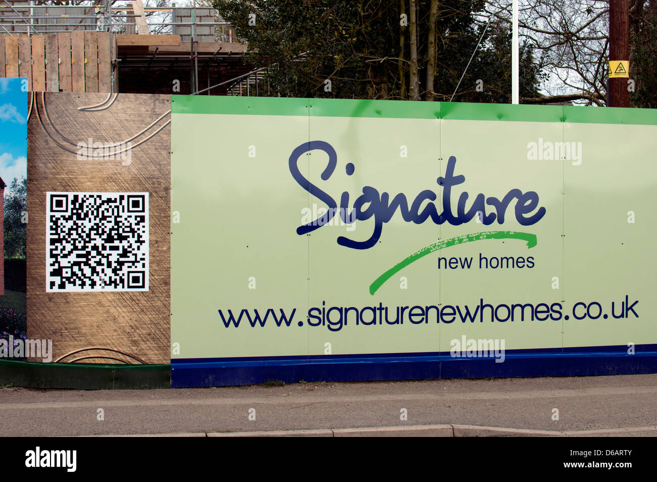 QR code at housing development site, Coventry, UK Stock Photo