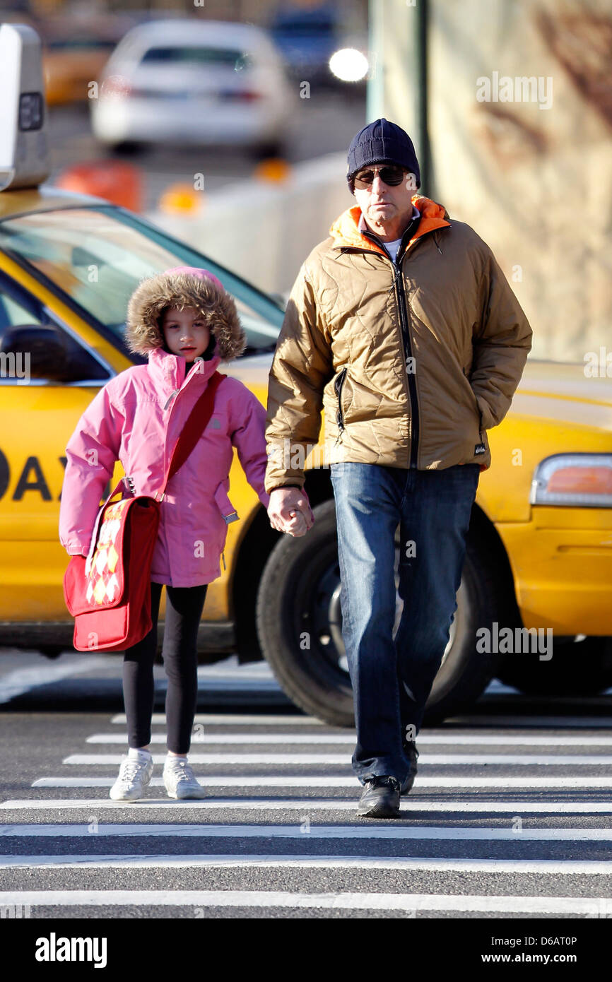 Michael Douglas walks his daughter, Carys Zeta Douglas, to school New