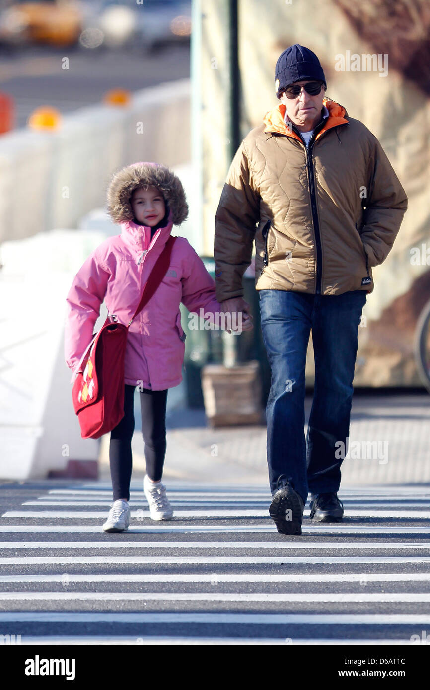 Michael Douglas walks his daughter, Carys Zeta Douglas, to school New York City, USA Stock Photo