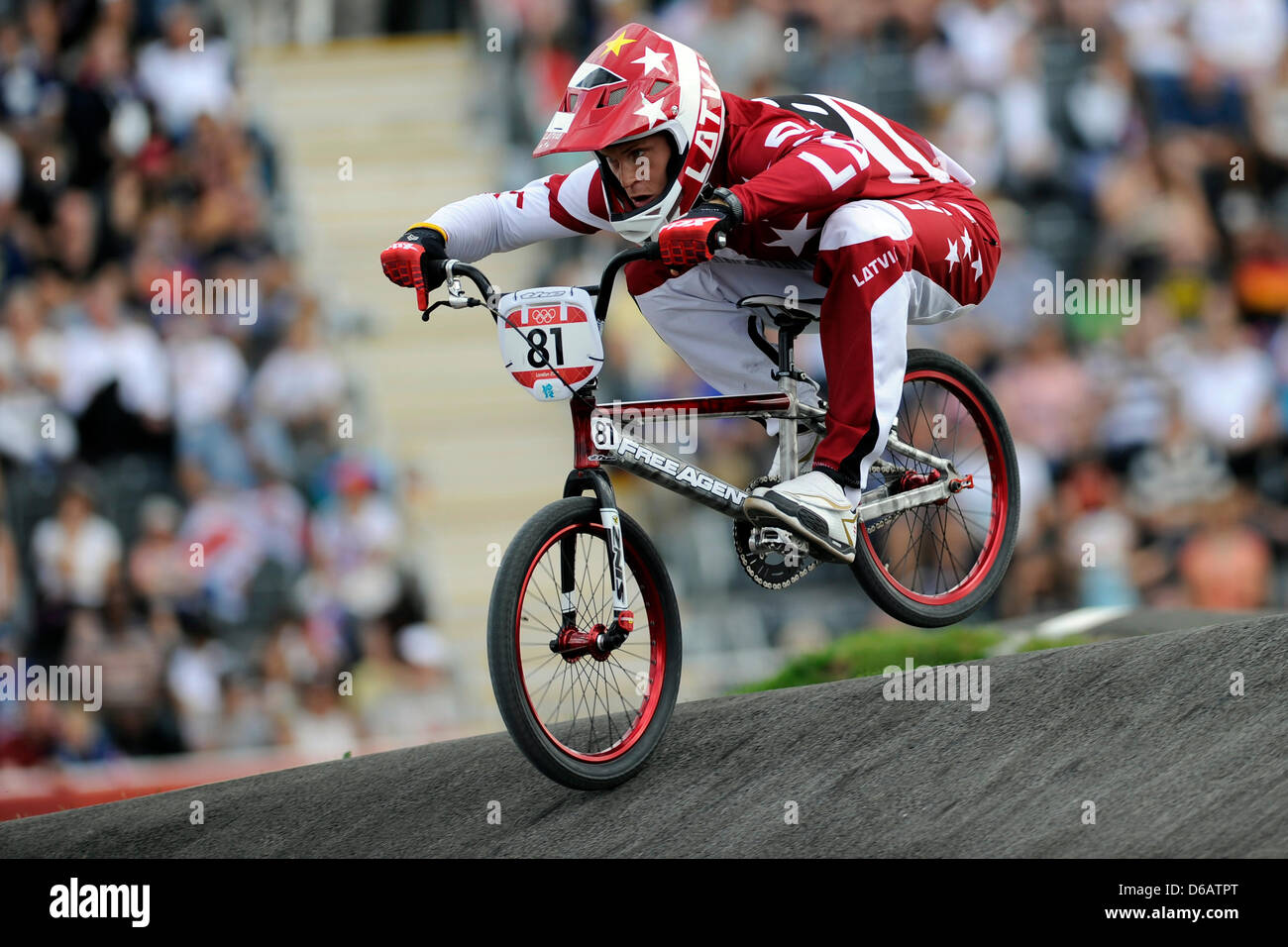 Latvia's Maris Strombergs in action during the BMX Seeding Run at the  London 2012 Olympic Games, London, Great Britain, 08 August 2012. Photo:  Marius Becker dpa Stock Photo - Alamy