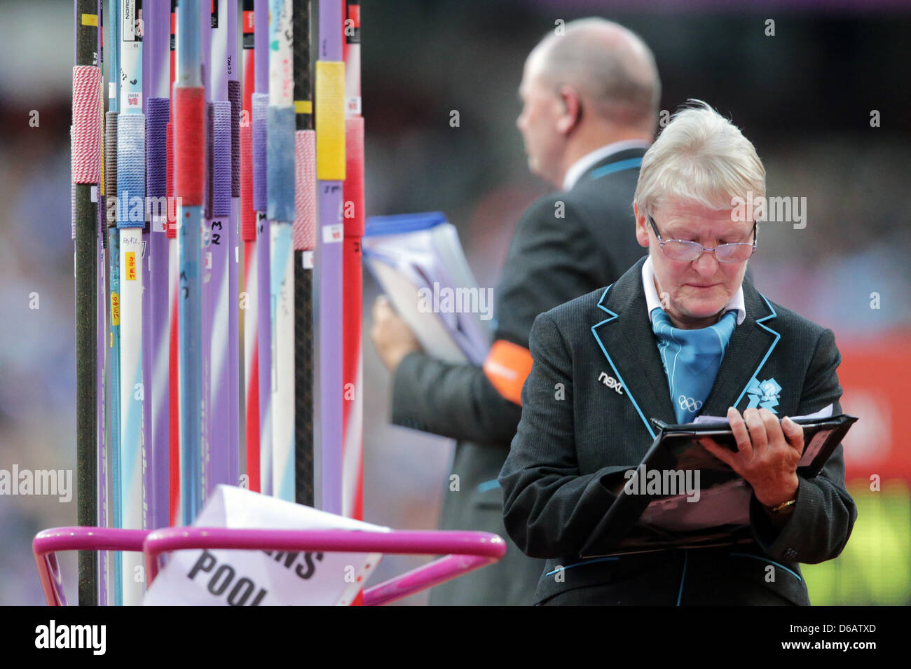 Judges in action during the Men's Men's Javelin Throw qualification of