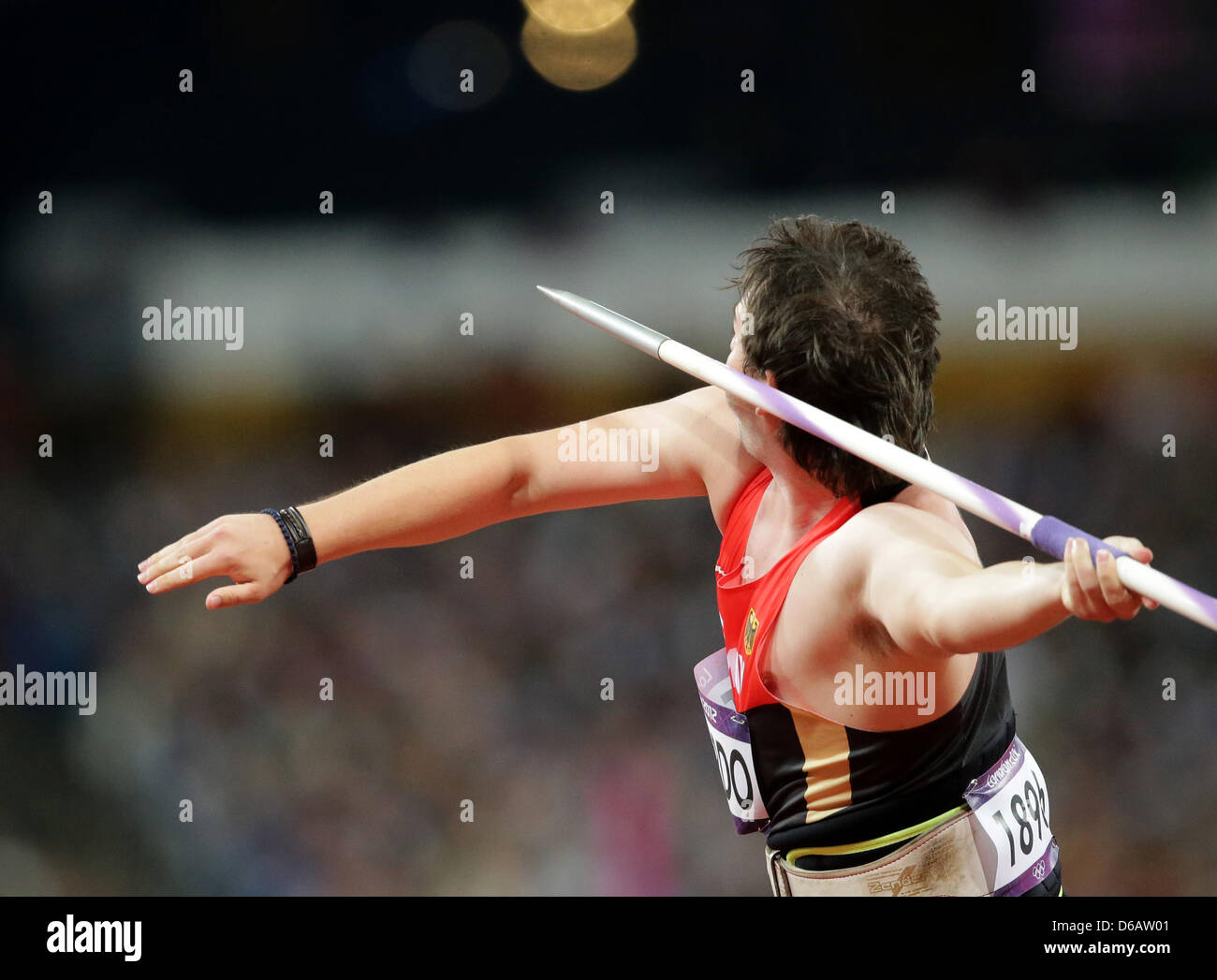 Matthias de Zordo of Germany competes during the Men's Javelin Throw Qualifikation of the Athletics, Track and Field events in Olympic Stadium at the London 2012 Olympic Games, London, Great Britain, 08 August 2012. Photo: Michael Kappeler dpa  +++(c) dpa - Bildfunk+++ Stock Photo