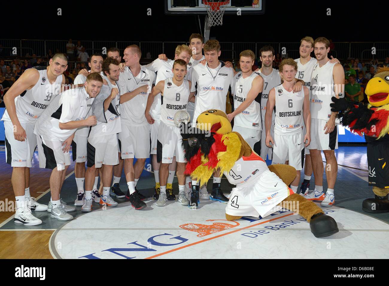 The German team celebrates the 7874 victory in the Basketball DBB