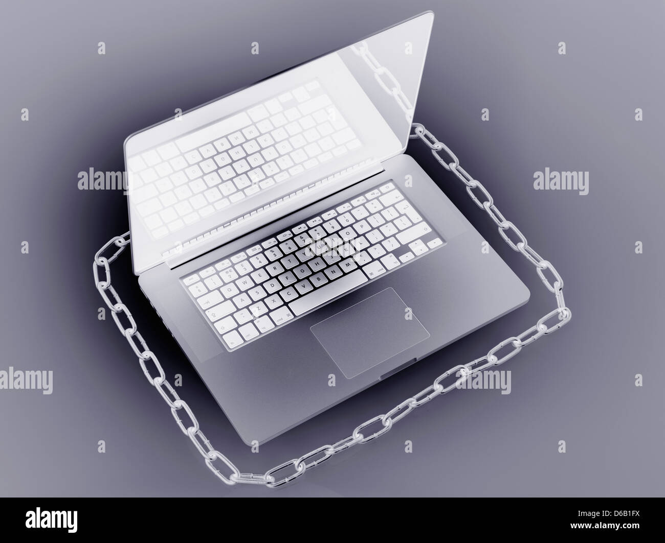 Inverted image of chain and laptop computer Stock Photo