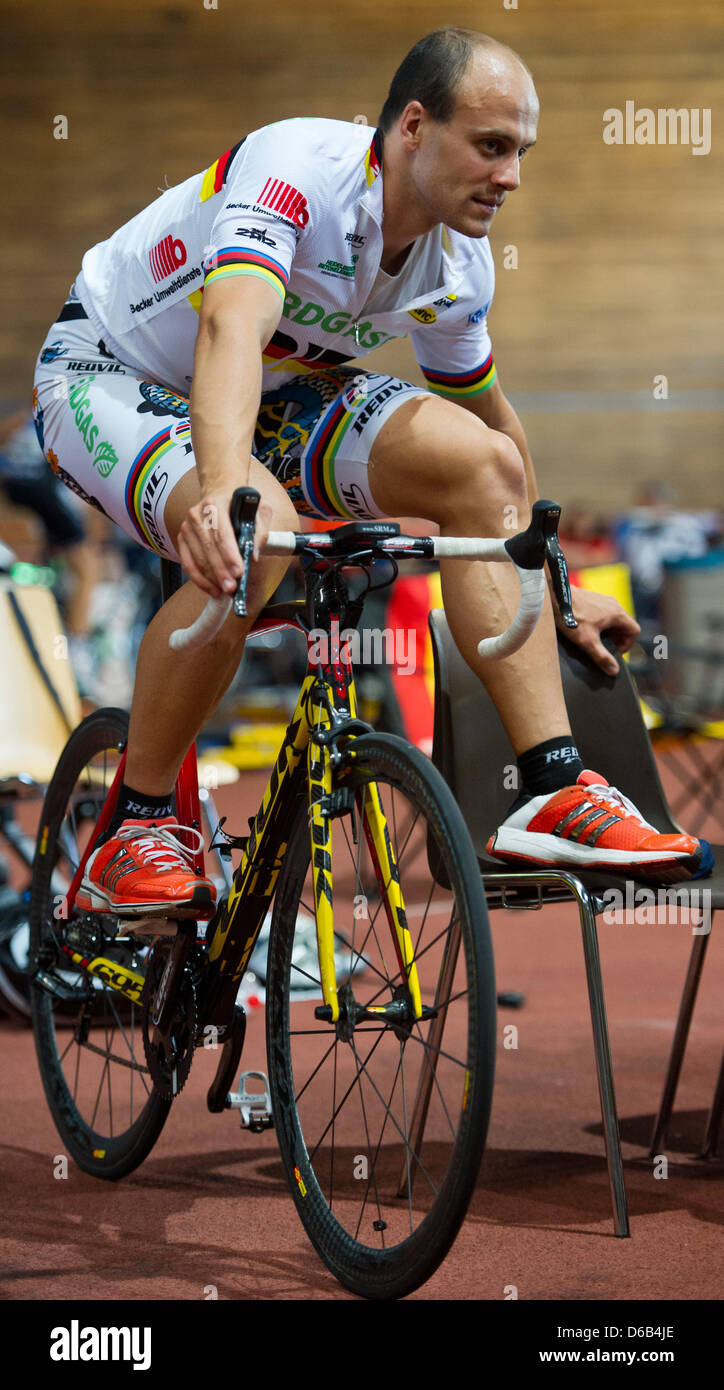 De er effekt Ombord Maximilian Levy, silver medalists winner in keirin and bronze in the team  spring at the London Olympics, is pictured at the 126th German Track  Cycling Championships in Frankfurt Oder, Germany, 15 August