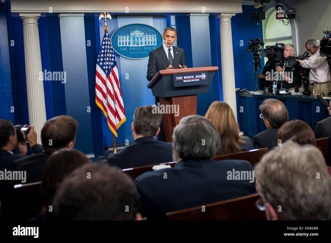 United States President Barack Obama breaks in on White House Press ...