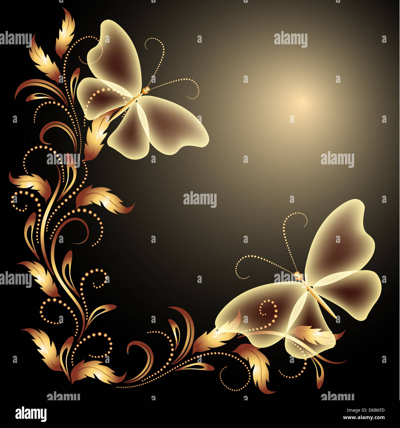 Background with butterflies and golden ornament Stock Photo - Alamy