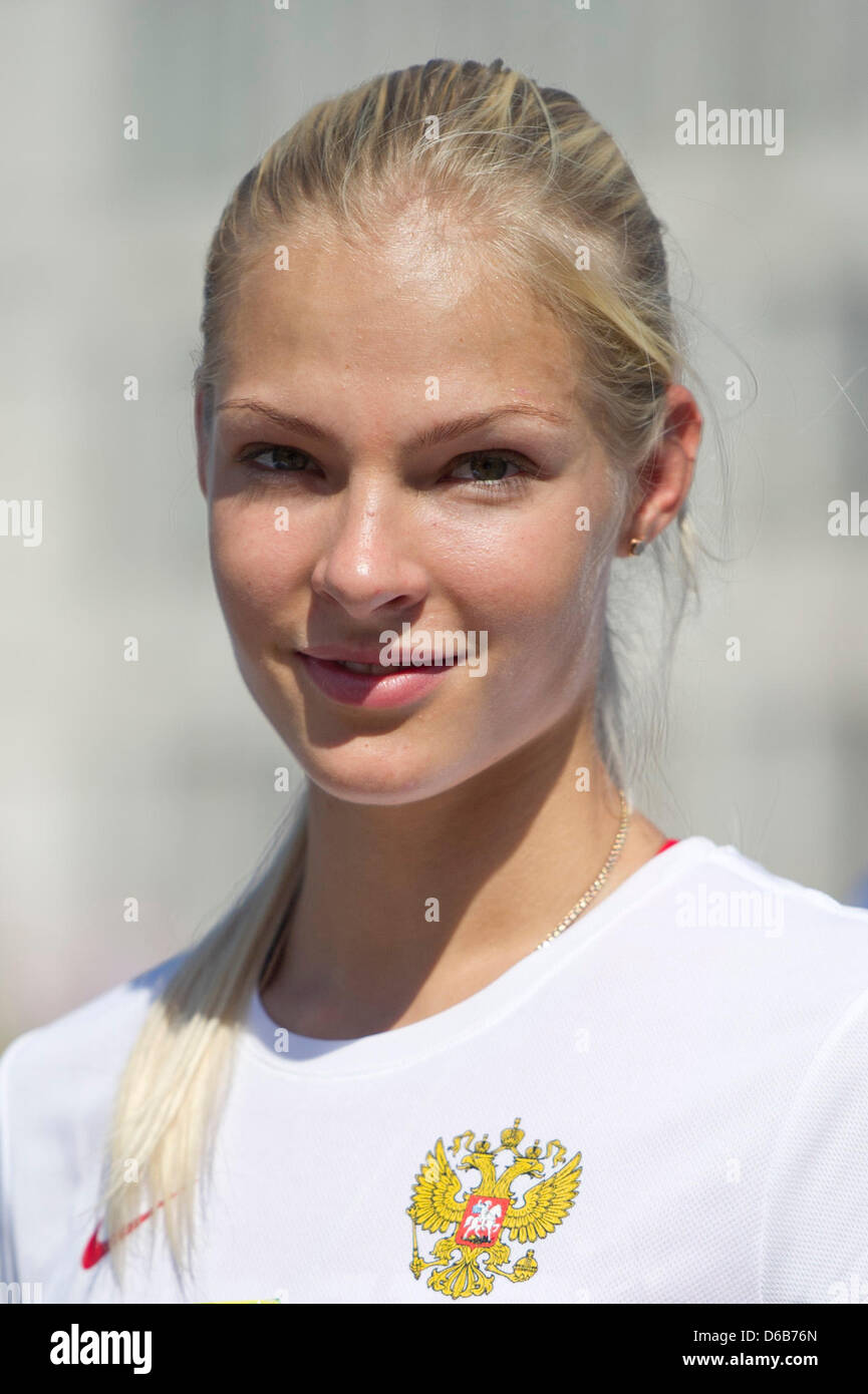 Russian long jumper Darya Klishina stands during the medal ceremony at