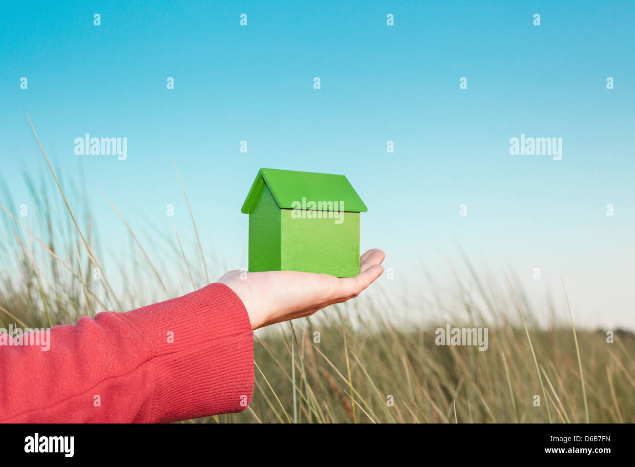 Hand holding model house outdoors Stock Photo - Alamy