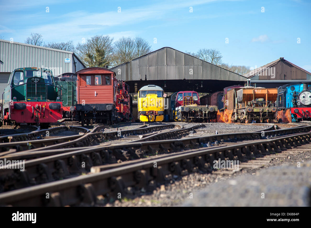 Trains at Railway Sidings Stock Photo