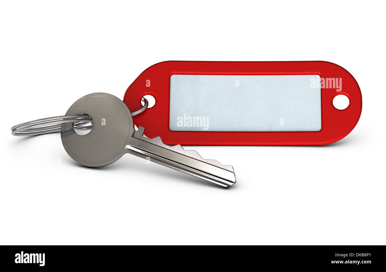 Key And Red Keyring With Room For Text Over White Background