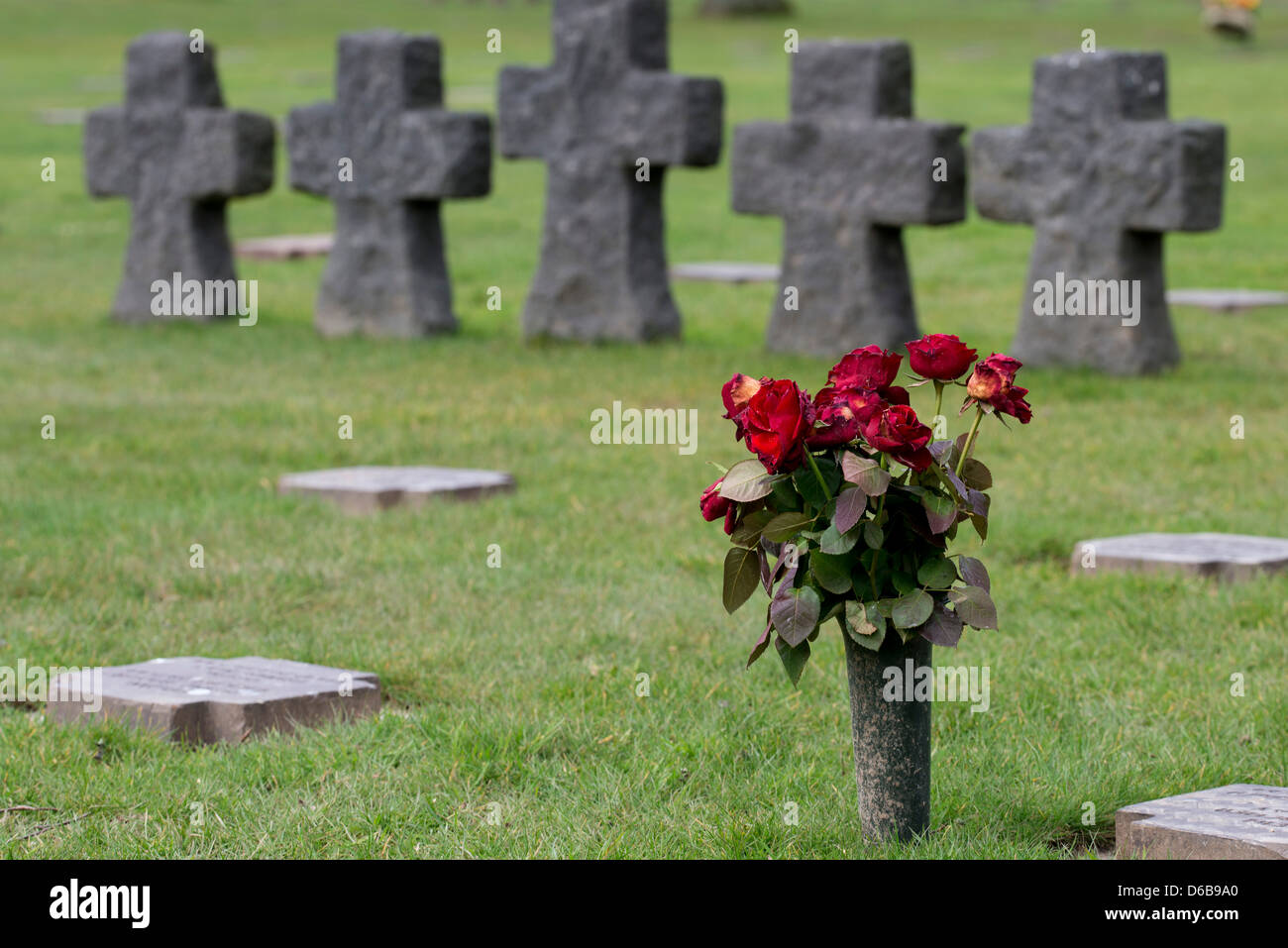 Bouquet of flowers in the German Military Cemetery of La Cambe, Frace
