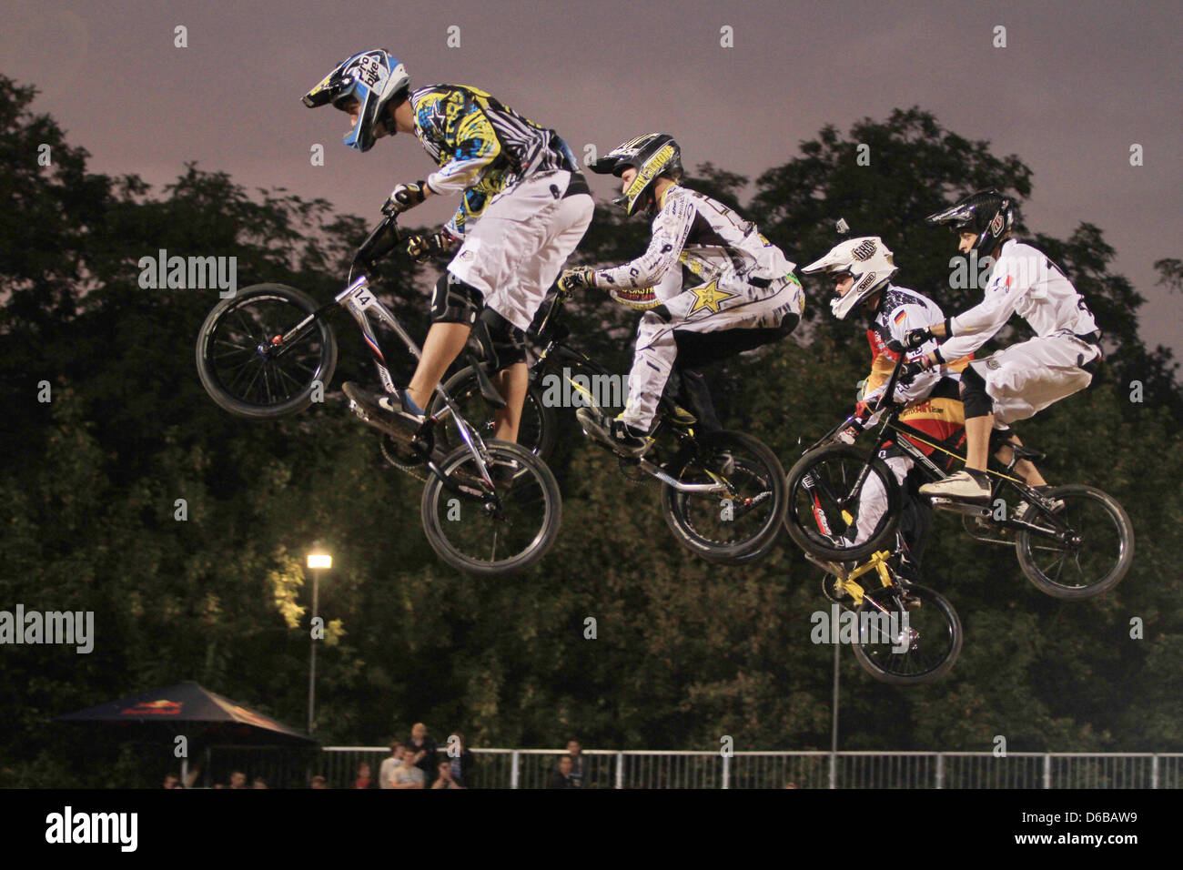 BMX drivers take a jump at the Red Bull R.Evolution at Mellowpark in