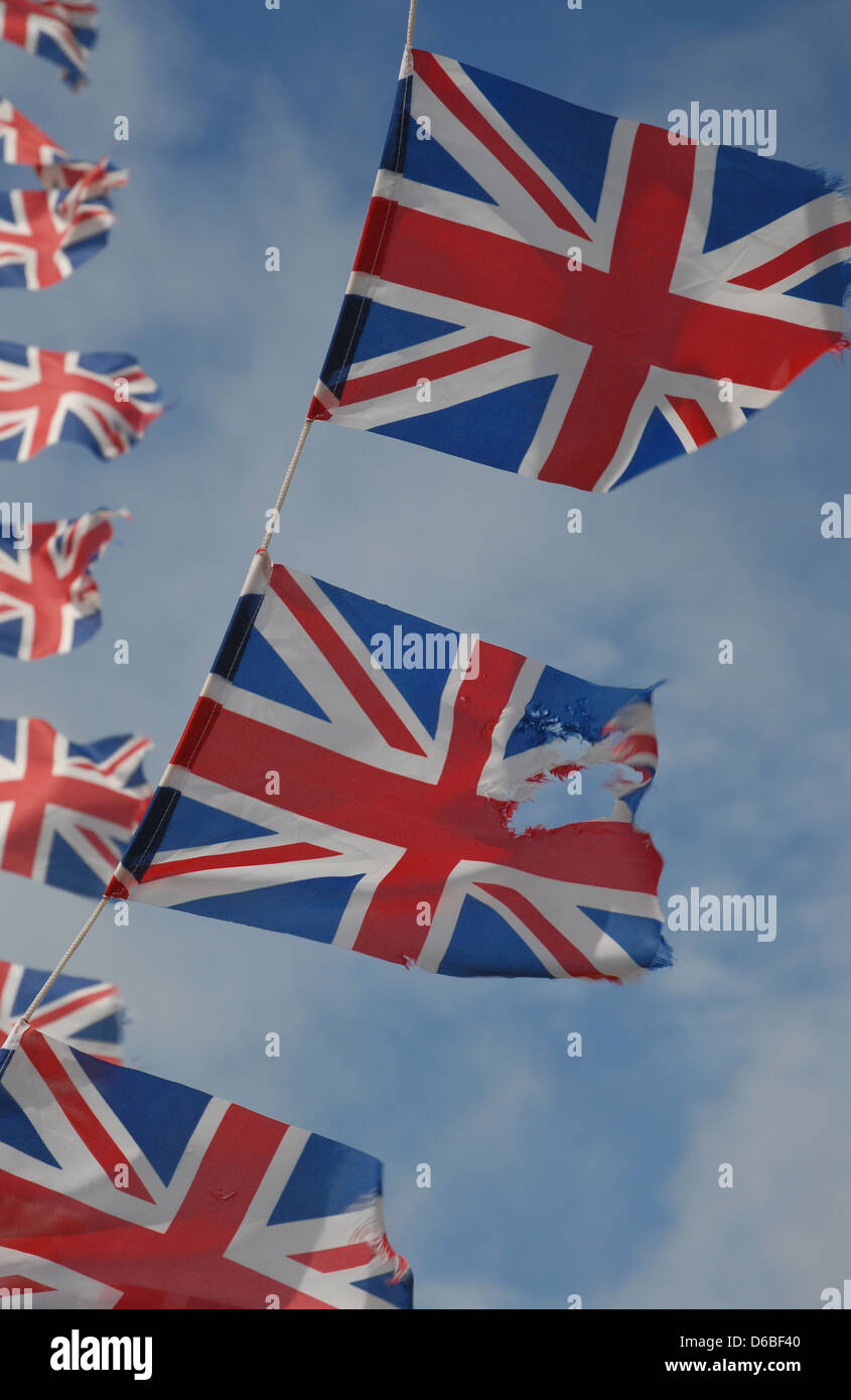 British flags flying in sky Stock Photo