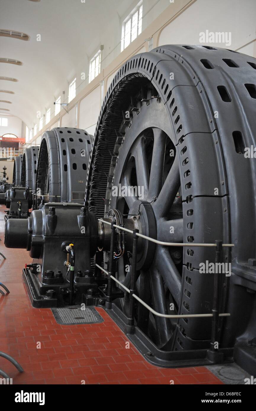 View of generators at the hydroelectric power station Augst-Whylen in Grenzach, Germany, 30 August 2012. The power station turned 100 this year. Photo: PATRICK SEEGER Stock Photo
