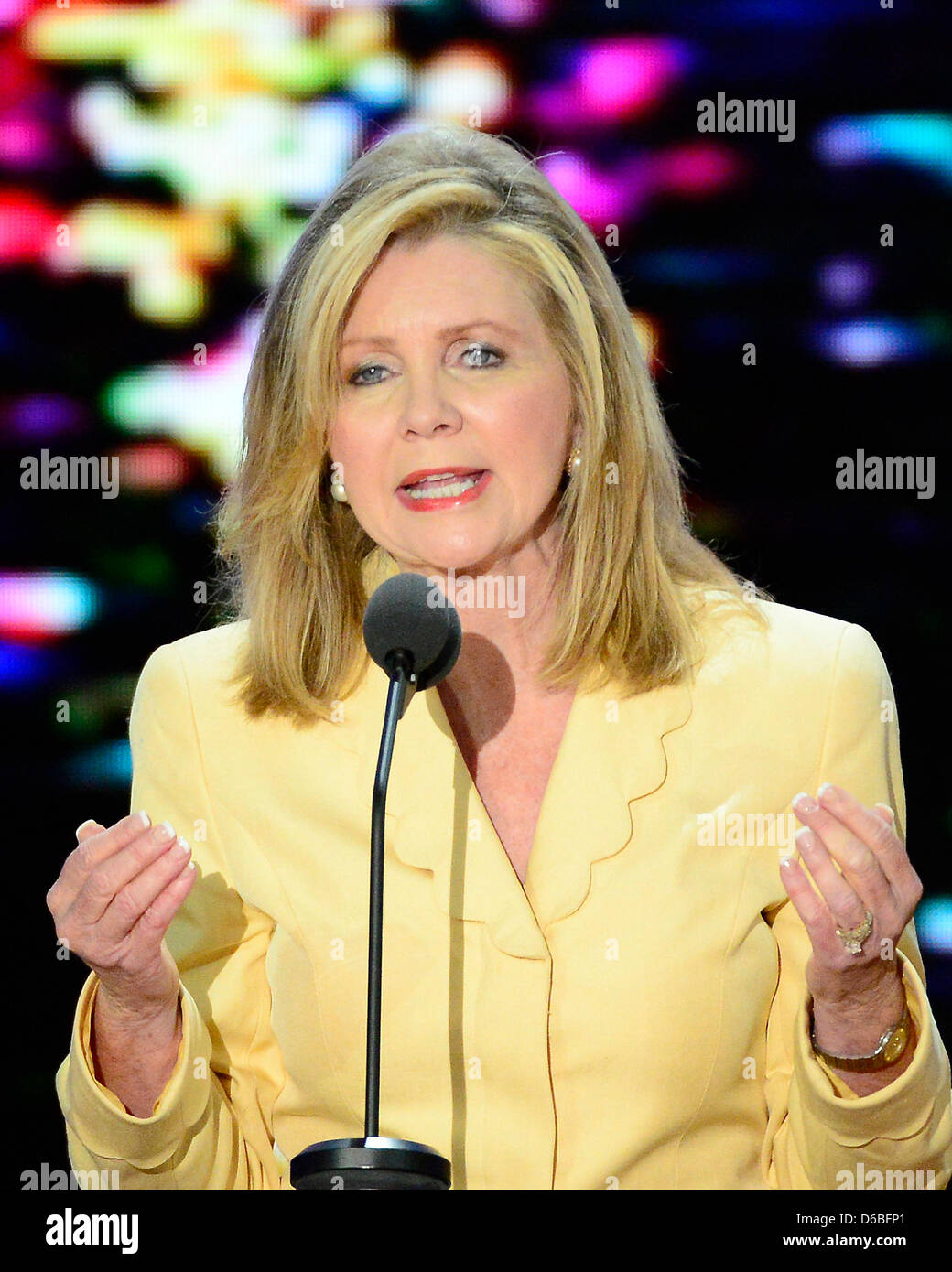 United States Representative Marsha Blackburn (Republican of Tennessee), Co-Chair, Committee on Resolutions, makes remarks at the 2012 Republican National Convention in Tampa Bay, Florida on Tuesday, August 28, 2012. .Credit: Ron Sachs / CNP.(RESTRICTION: NO New York or New Jersey Newspapers or newspapers within a 75 mile radius of New York City) Stock Photo