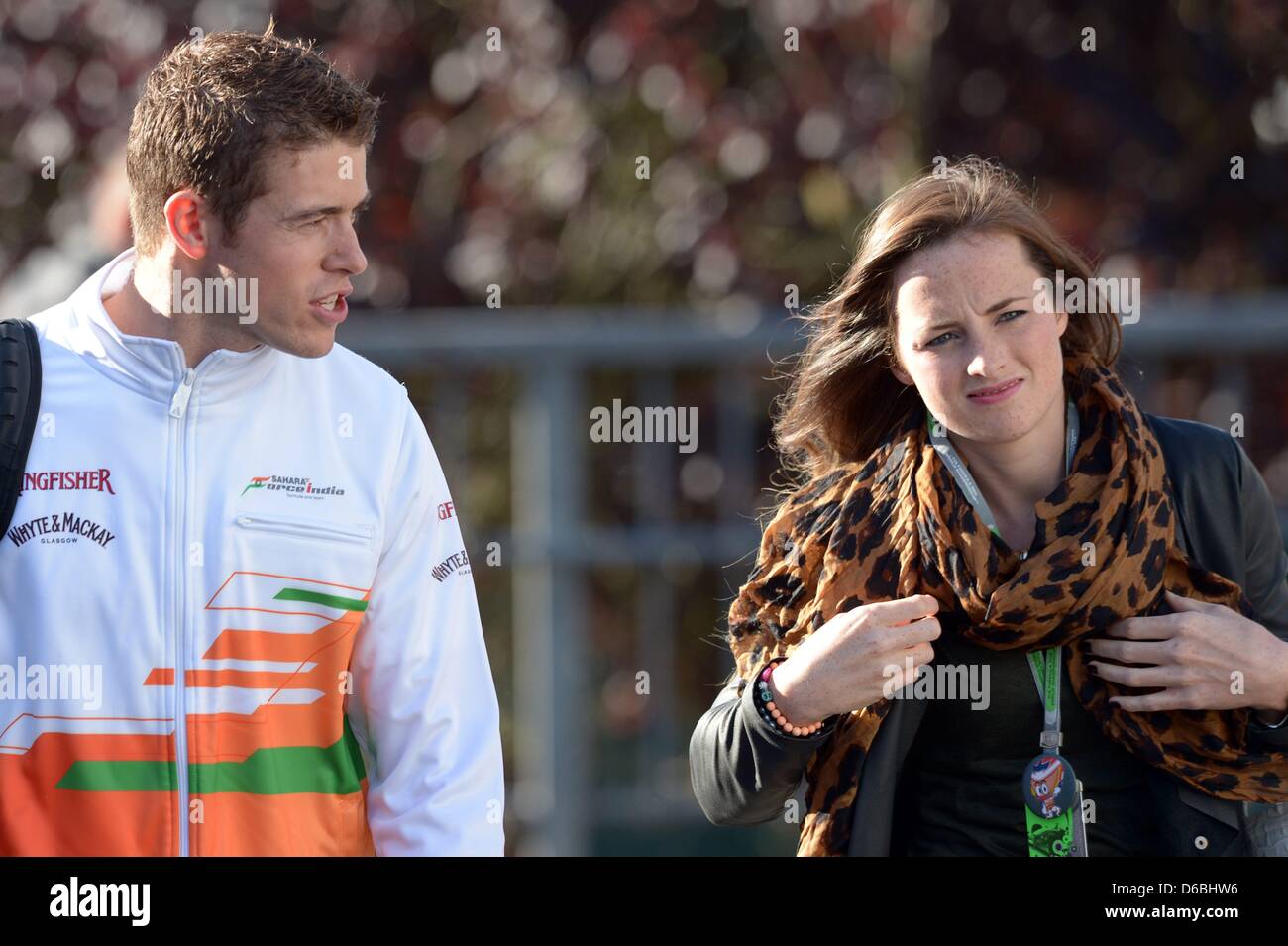 British Formula One driver Paul Resta of Force India and his girlfriend Laura Jordan arrive paddock at the race track Circuit de Spa-Francorchamps near Spa, Belgium, 01 September 2012. The