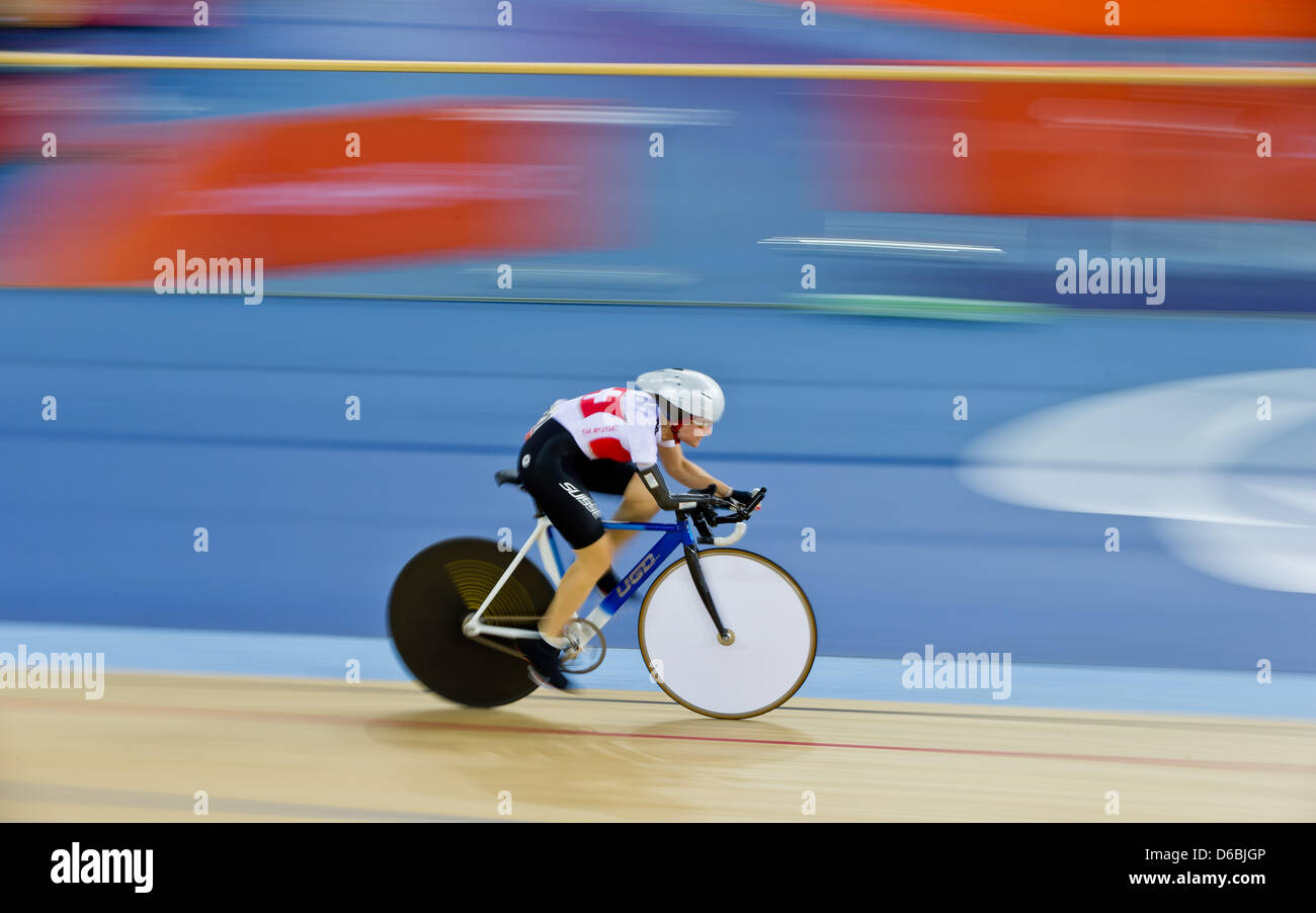 Sara Tretola of Switzerland competes during the Women's Individual C4-5  500m Time Trial of the cycling track event at the Velodrome during the  London 2012 Paralympic Games, London, Great Britain, 01 September
