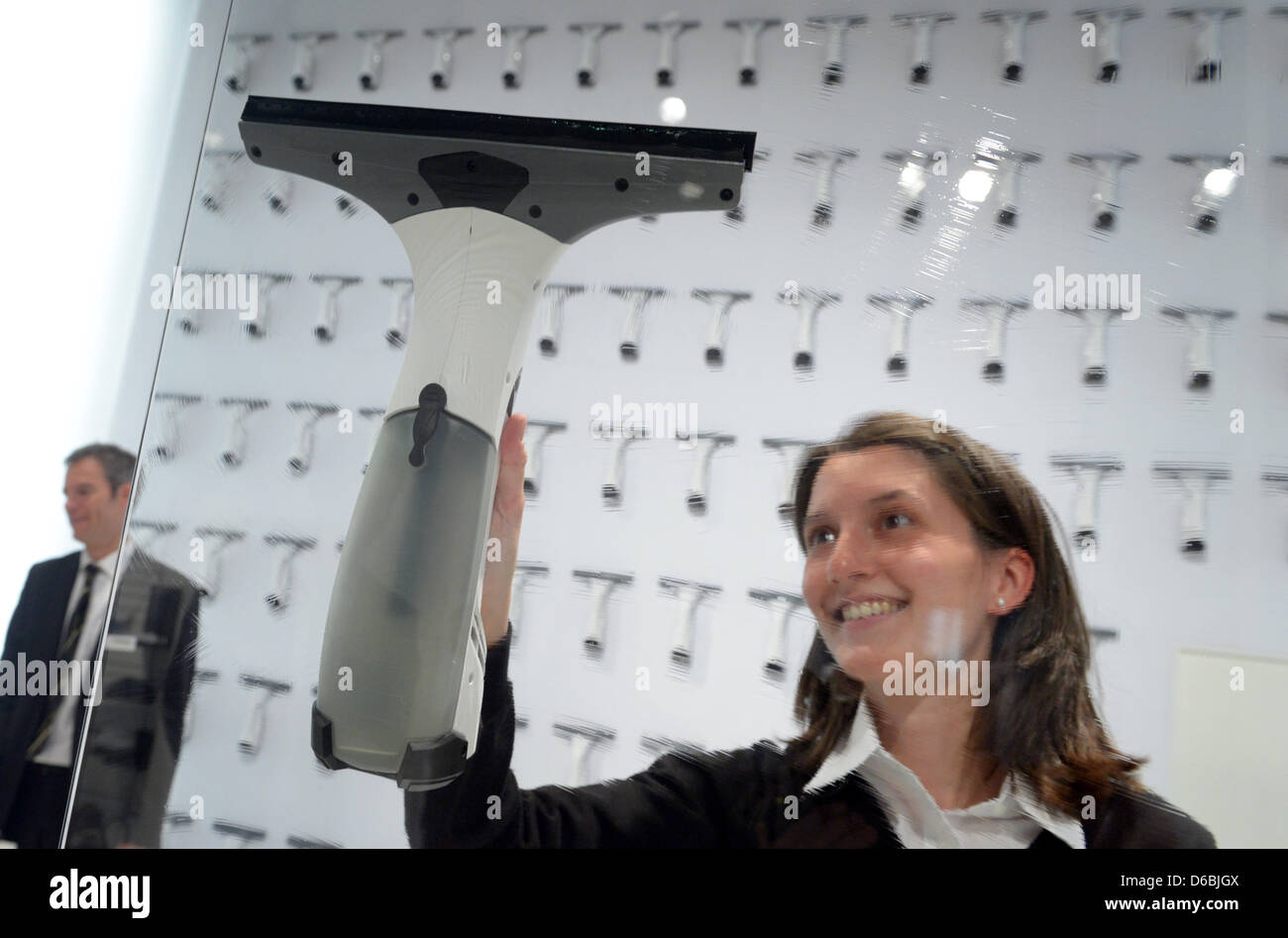 People test window cleaners with storage batteries of the company