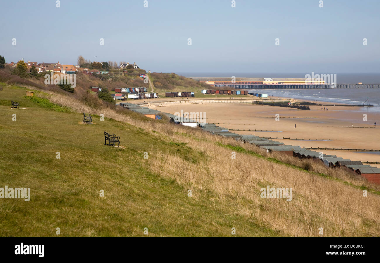 Walton pier and sandy beach at Frinton on Sea, Essex, England Stock Photo