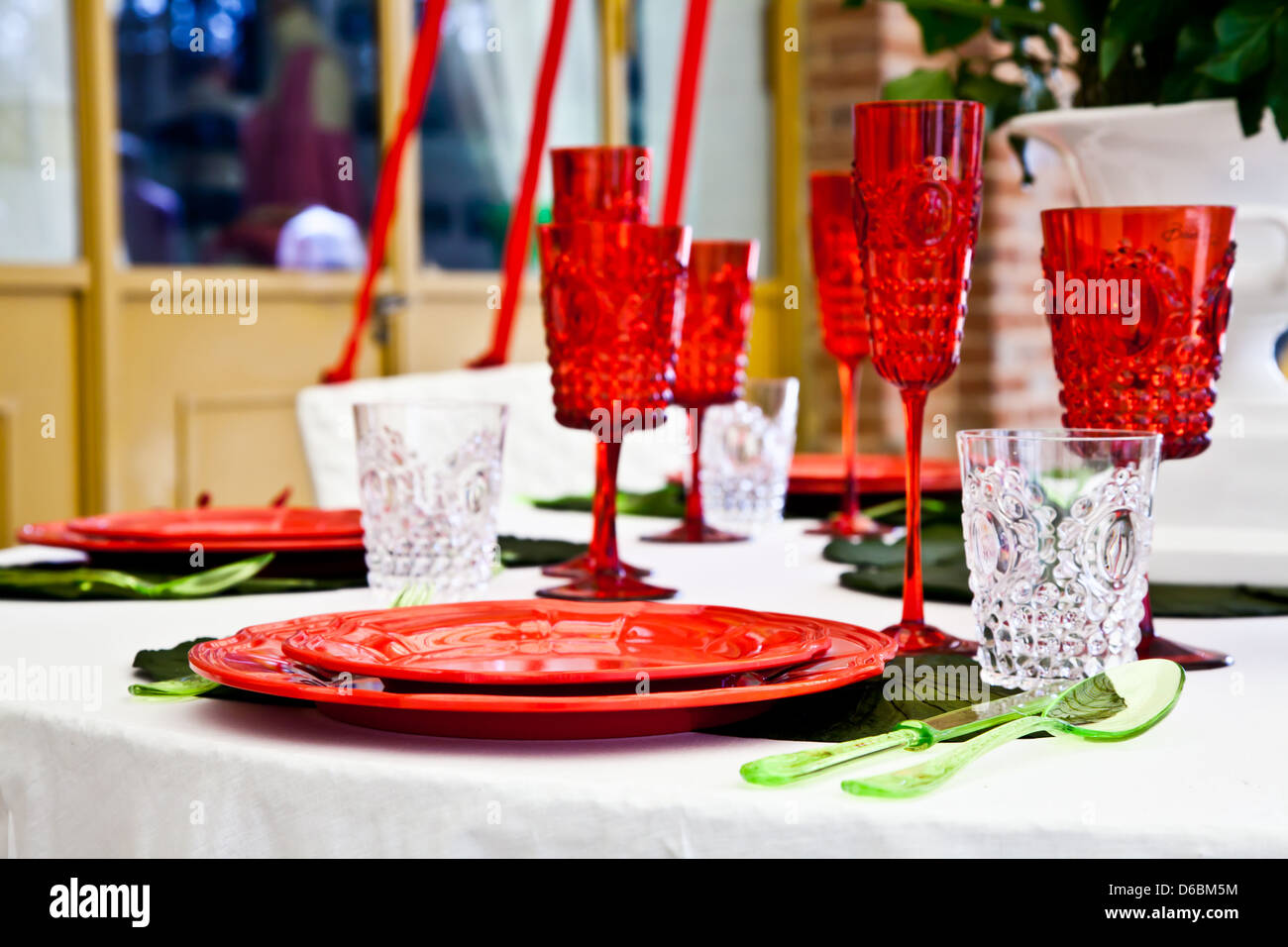 Dinner table setup Italian Style Stock Photo Alamy