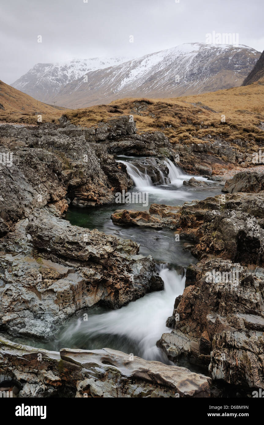 Waterfalls on the River Etive, Glen Etive, Scottish Highlands, Scotland Stock Photo