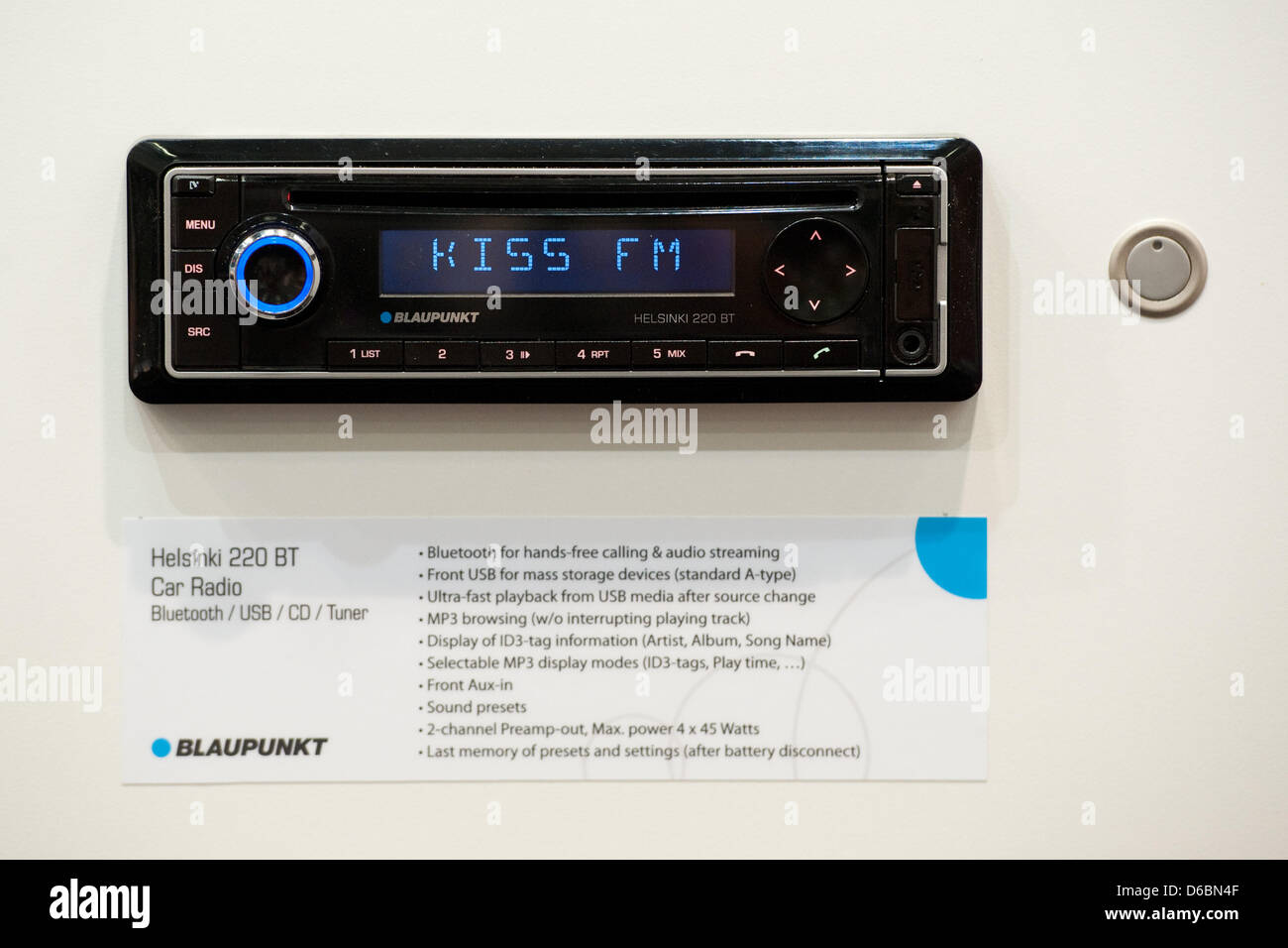 Car radio 'Helsinki 220 BT' by German electronics manufacturer Blaupunkt is  on display at the consumer electronics and home appliances trade show IFA (International  radio exhibition Berlin, aka 'Berlin Radio Show') in