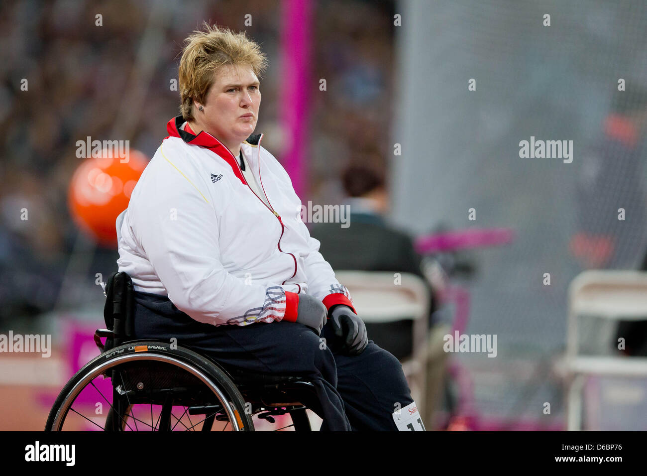 Ilke Wyludda of Germany prepares for the women's discus throw F57/58