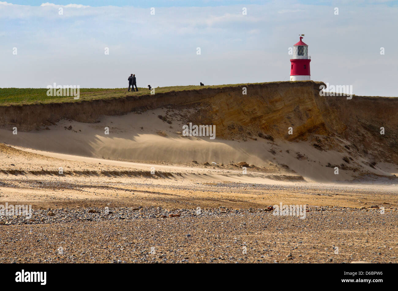 Coastal erosion at happisburgh lighthouse norfolk uk stock photo