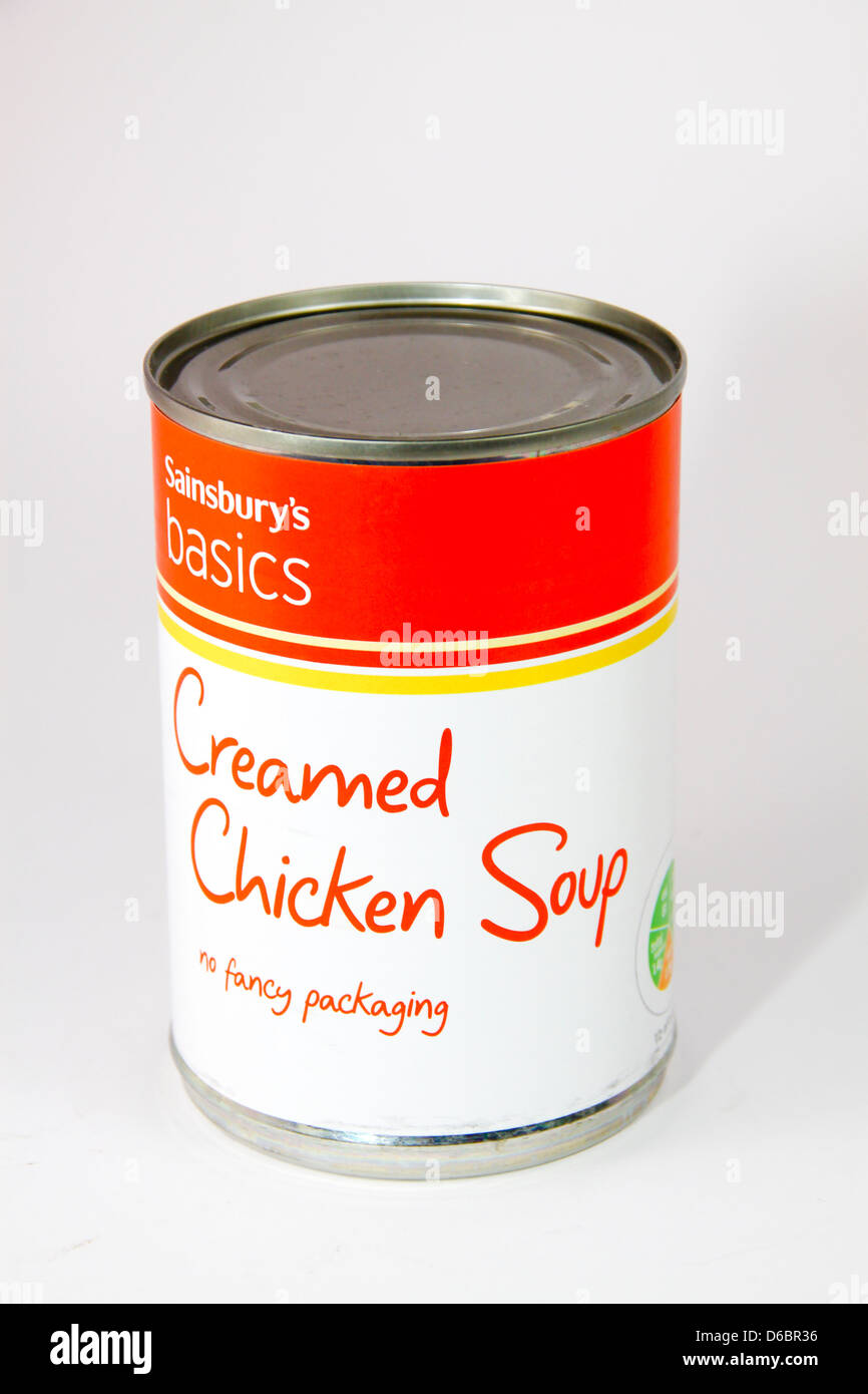 Sainsbury's basics range creamed chicken soup tin Stock Photo Alamy
