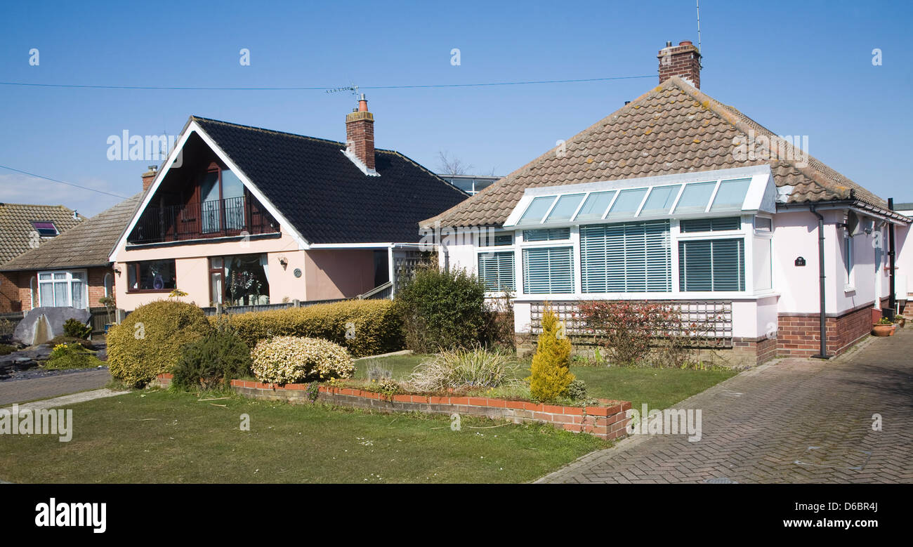 Bungalow private owner occupied housing at Frinton on Sea, Essex, England Stock Photo