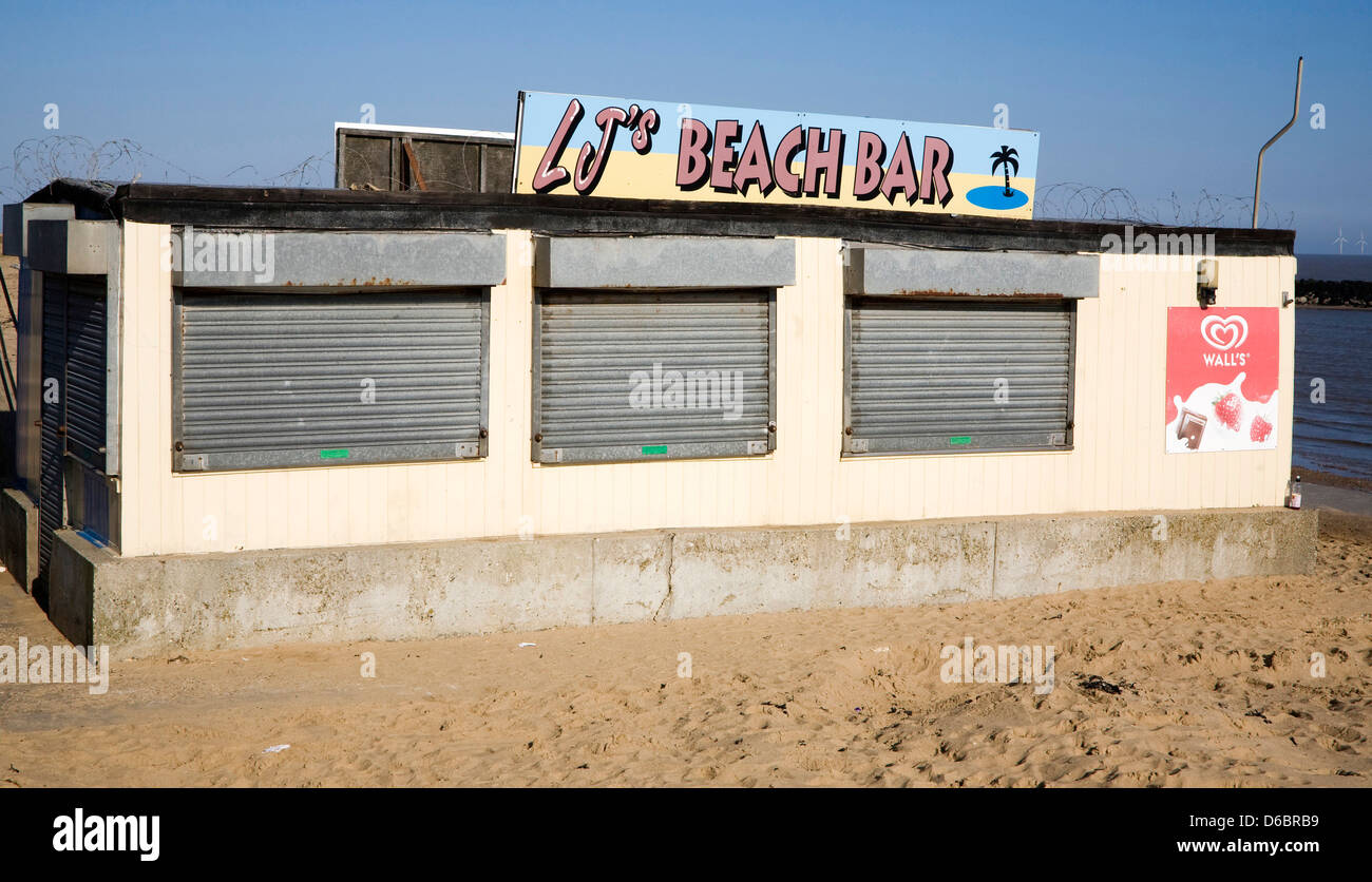Out of season beach bar on the beach at Jaywick, Essex, England Stock Photo