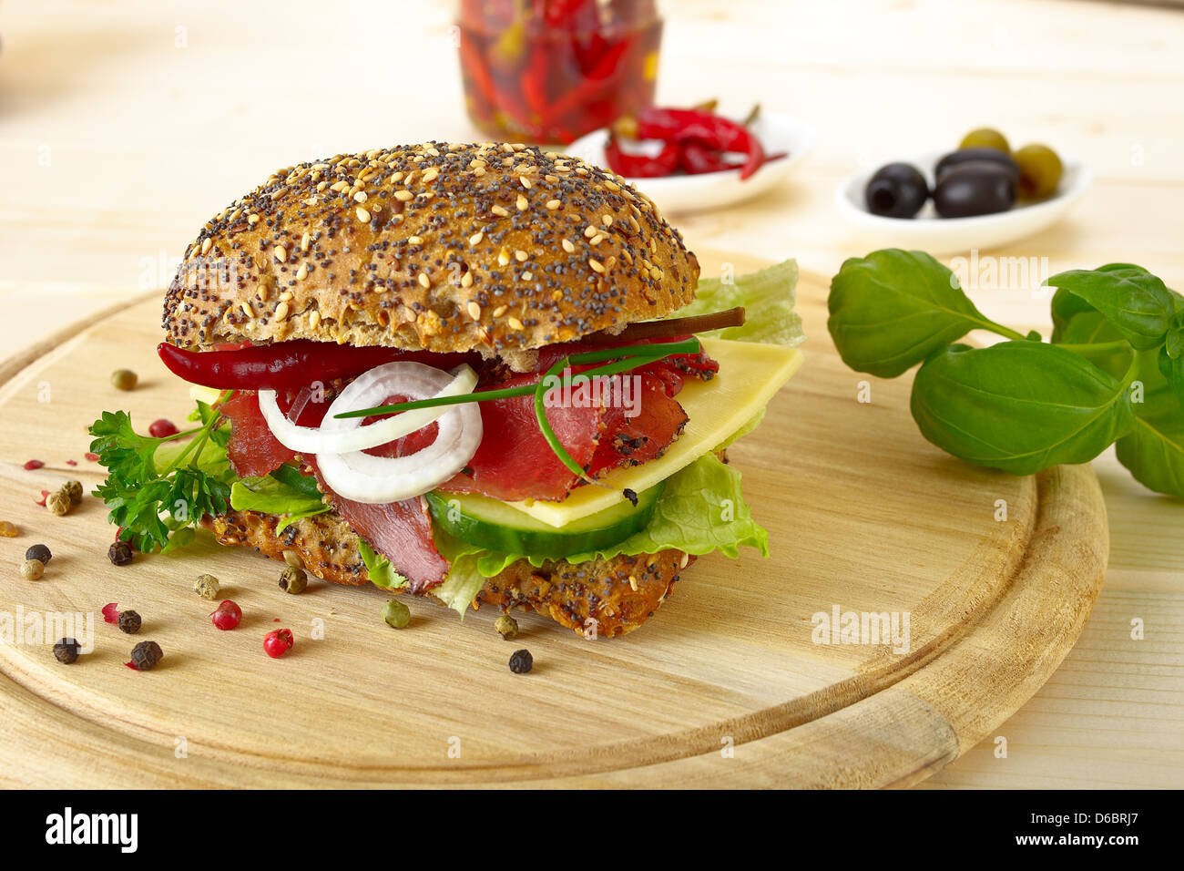 Rustic black forest ham sandwich Stock Photo Alamy