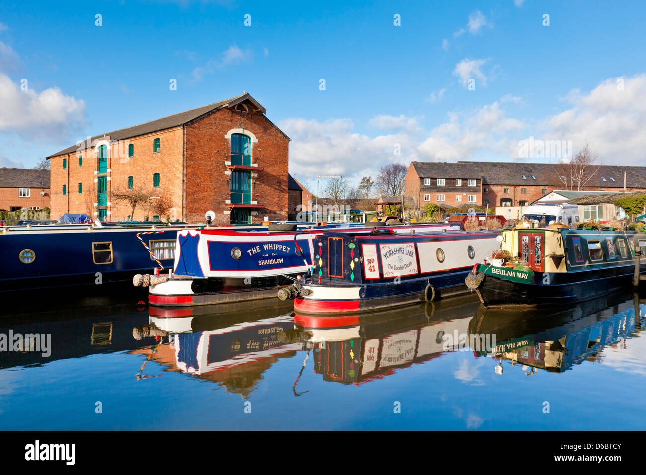 Narrow boats on the Trent and Mersey canal Shardlow Derbyshire England