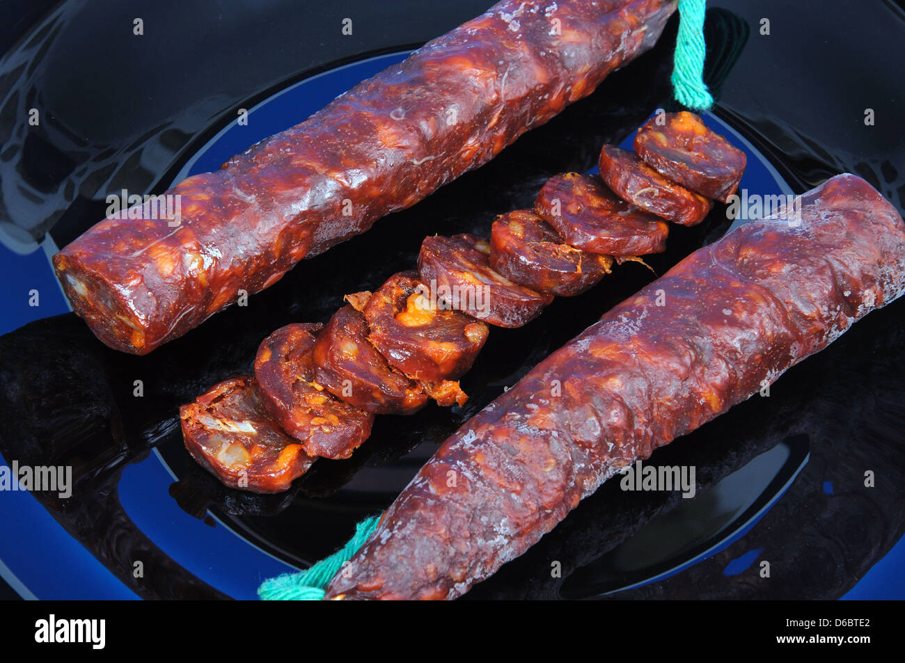 Slices of chorizo on a black plate, Andalucia, Spain, Western Europe Stock  Photo - Alamy