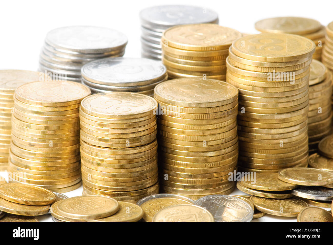 Stacks of coins. isolated on white background Stock Photo - Alamy