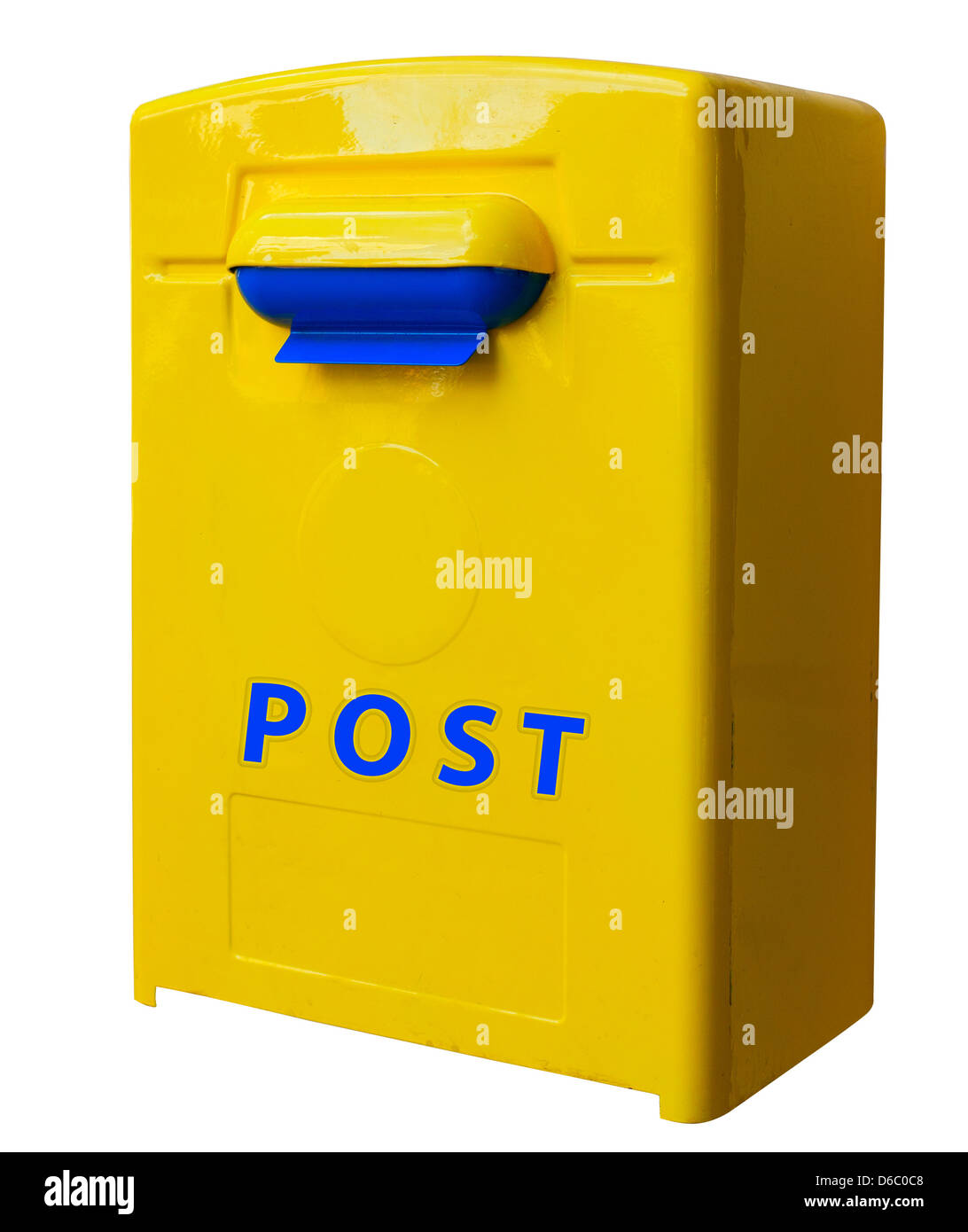 Yellow post box. mailbox. isolated over the white background Stock