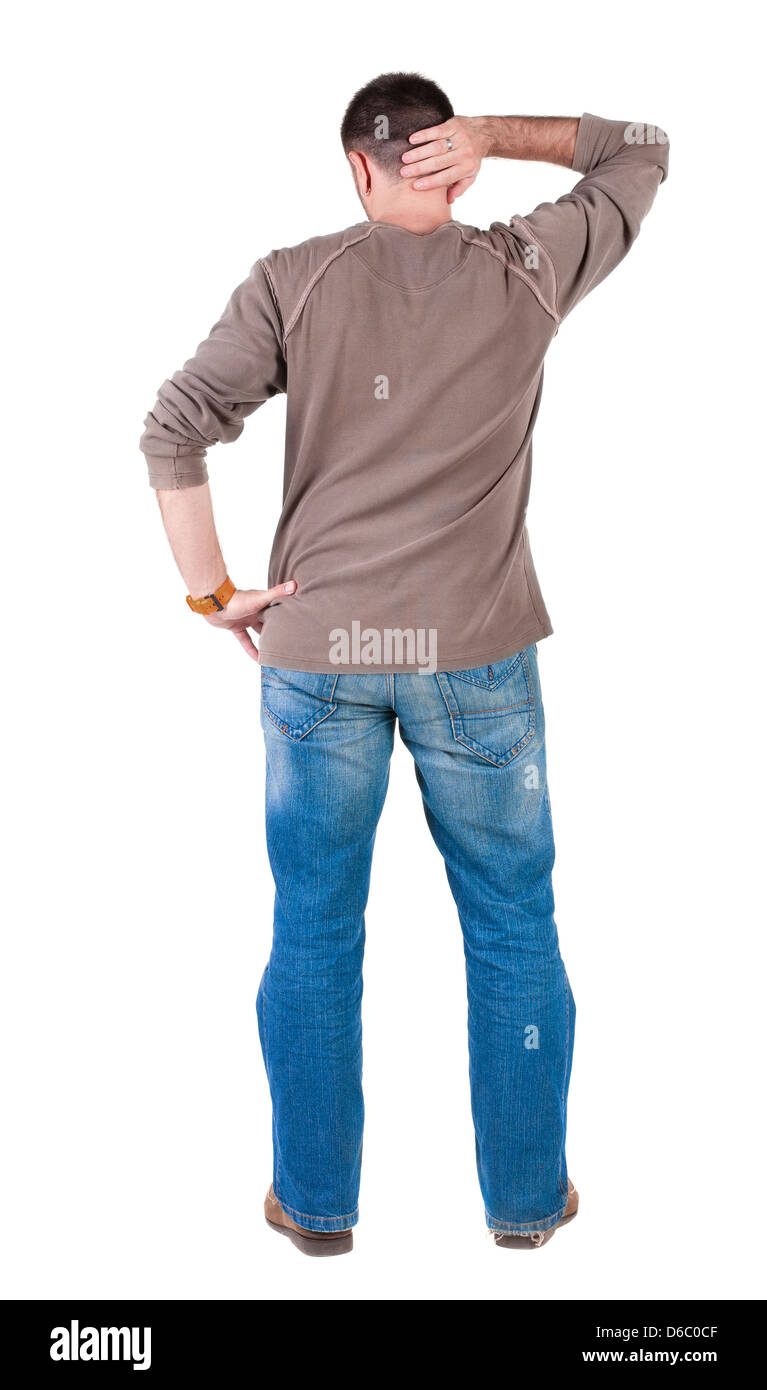 thinking man. Rear view. Isolated over white background Stock Photo - Alamy