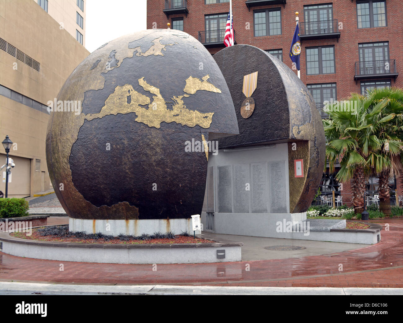 'A World Apart,' a World War II memorial in Chatam County, Savannah, Georgia located on West River Street. Stock Photo