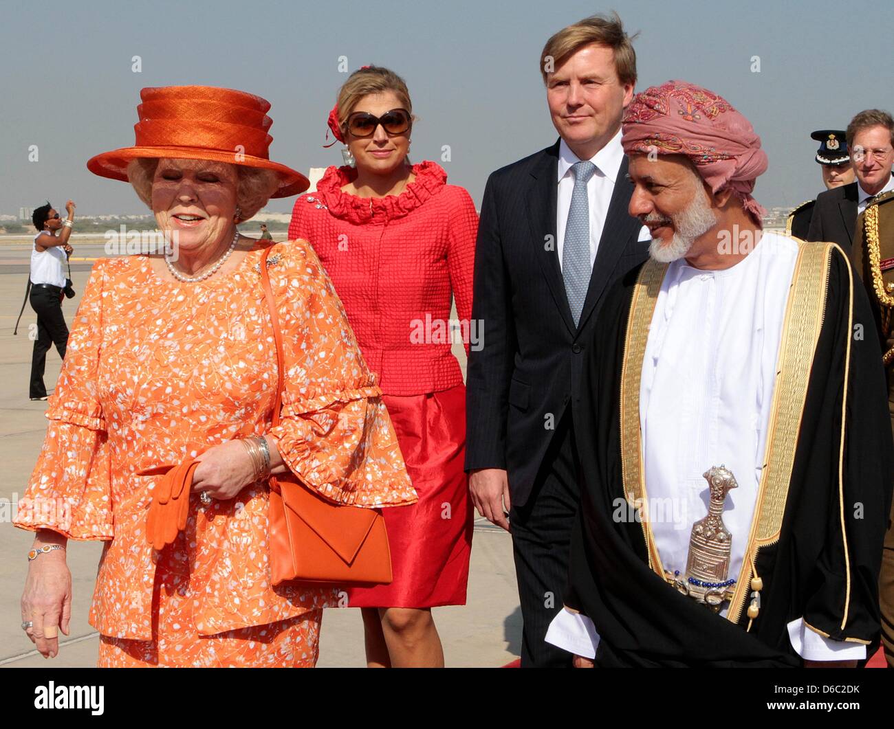 Sultan Qaboos bin Said, Sultan of Oman (L), welcomes Dutch Queen