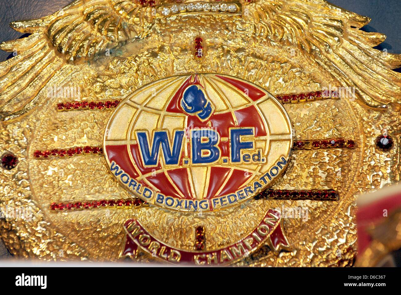 WBF World Championship belt is pictured during press conference in Offenburg, Germany, 11 January 2012. The fight for the world champion title will take place between Kuehne and Domsodi in