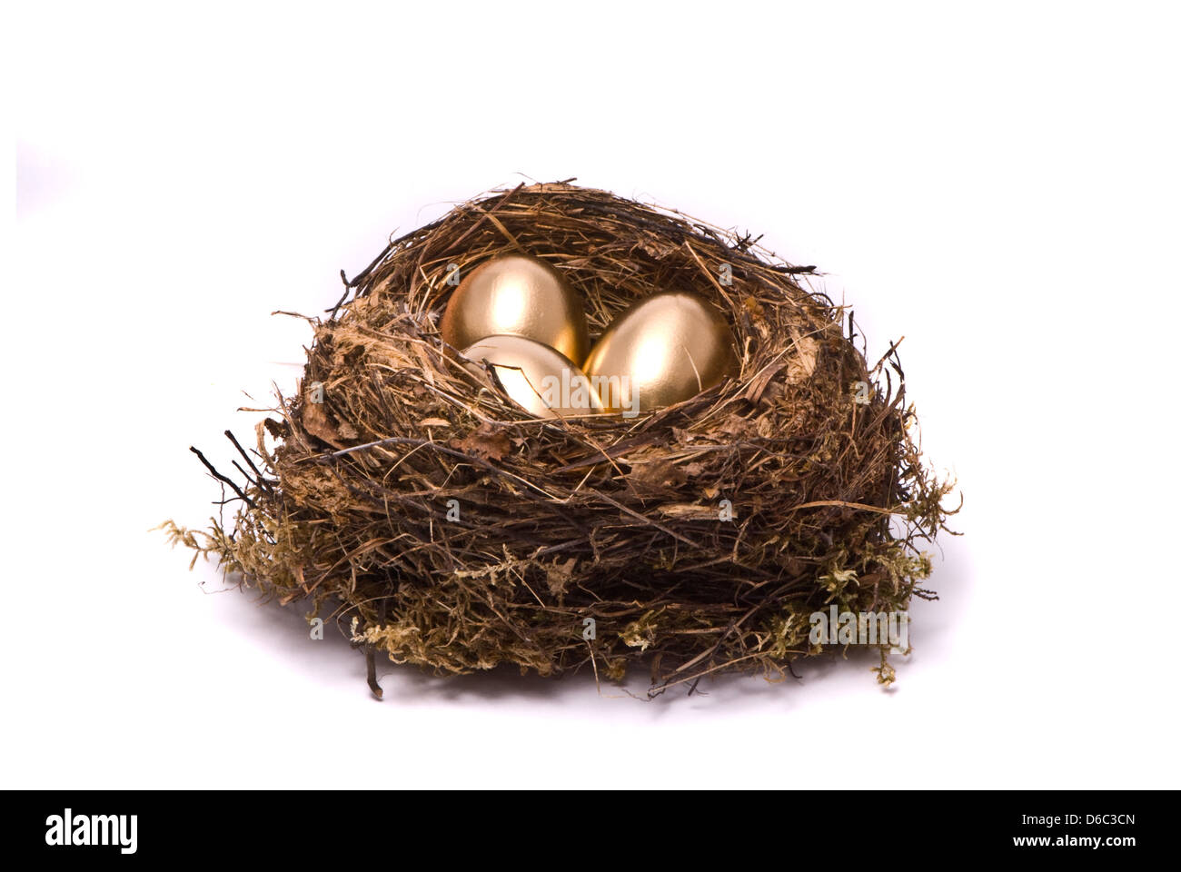 Gold eggs in a nest Stock Photo Alamy