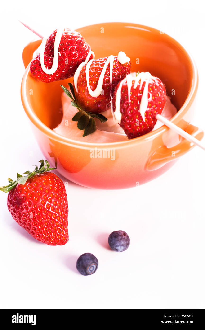 quark with strawberries Stock Photo