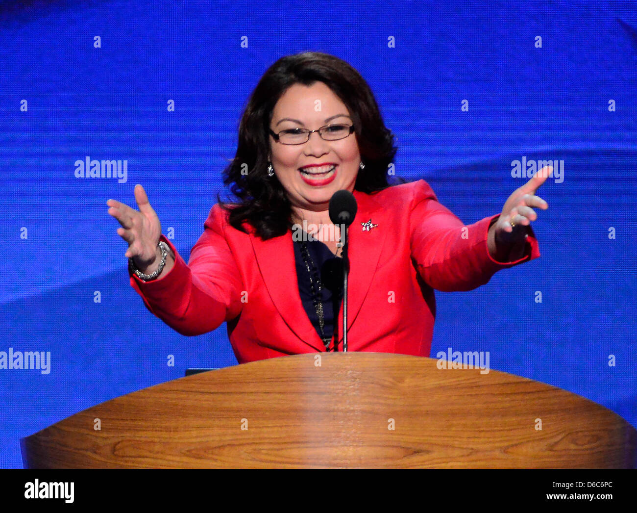 Tammy Duckworth, former Assistant Secretary of the United States Department of Veterans Affairs and candidate for the U.S. House of Representatives from Illinois, makes remarks at the 2012 Democratic National Convention in Charlotte, North Carolina on Tuesday, September 4, 2012. .Credit: Ron Sachs / CNP.(RESTRICTION: NO New York or New Jersey Newspapers or newspapers within a 75 mi Stock Photo