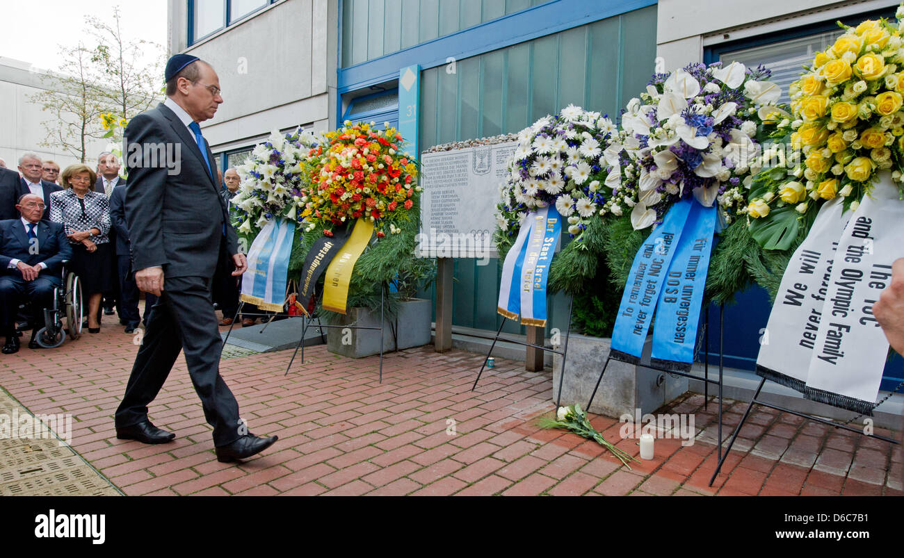Israeli Deputy Prime Minister Silvan Shalom attends the commemorative event for the victims of the Munich Olympic 1972 shootings in Munich, Germany, 05 September 2012. On 05 September 1972, gunmen broke into the Israeli team's flat at the Olympic village, immediately killing two of the athletes and taking nine others hostage to demand the release of 232 Palestinian prisoners. Photo Stock Photo